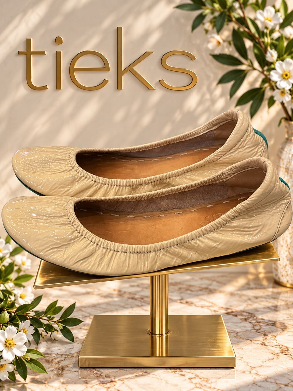 Tieks by Gavrieli Biscotti Patent Beige Leather Ballet Flats Women’s 6